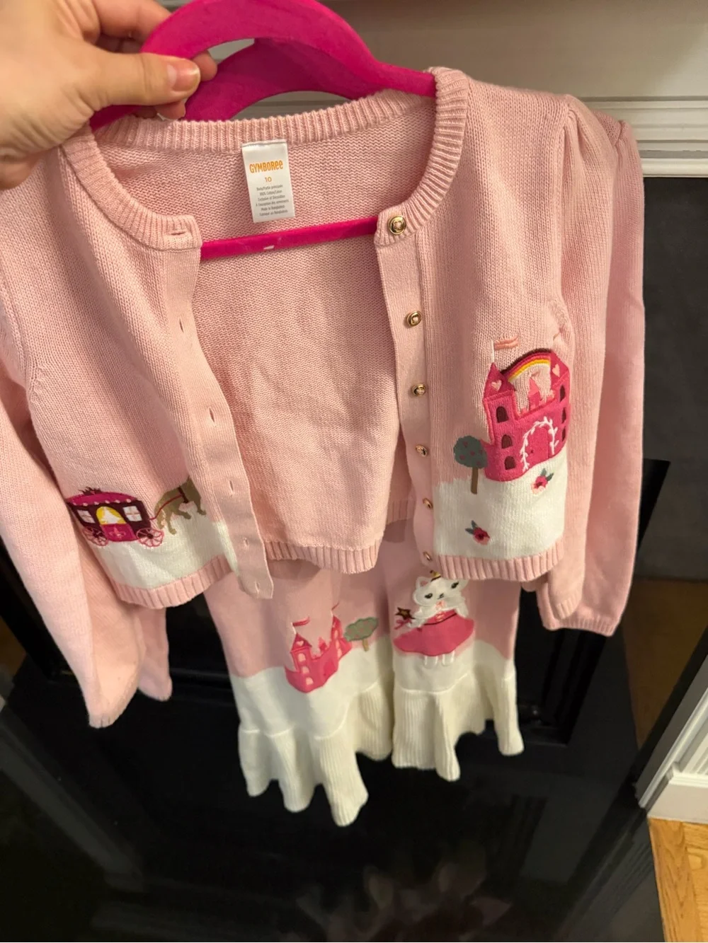 Gymboree Pink & Cream Princess Cat Dress and Cardigan Set